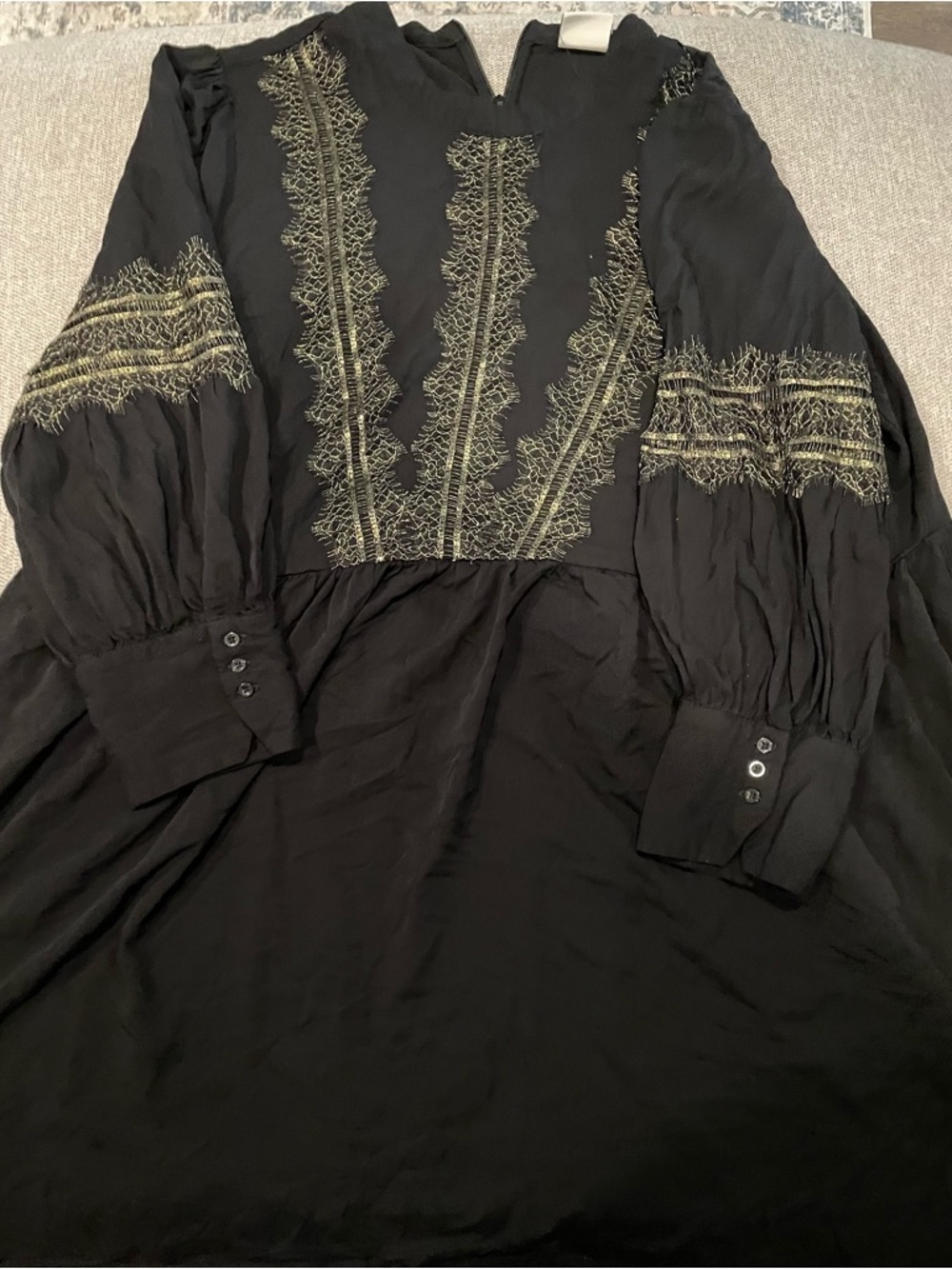 Junarose Black Long Sleeve Dress with Gold Embroidered Detail